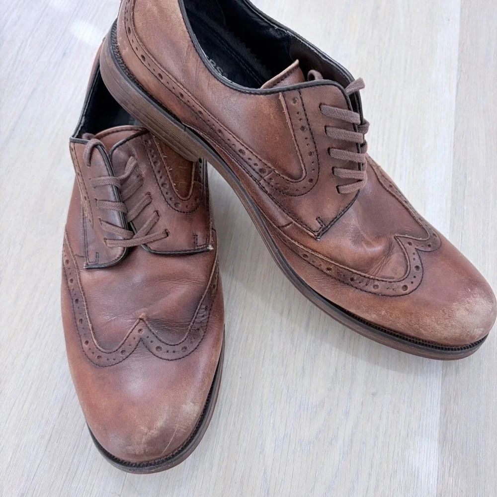 Dockers Mens Brown Leather Wingtip Oxford Dress Shoes 9.5M 90-21455 Comfort Zone
